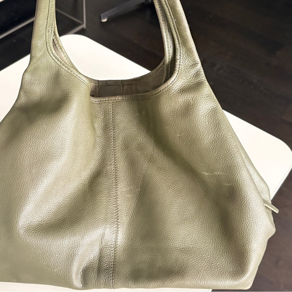 Boho Olive Green Leather Tote Bag - Picture 2 of 7
